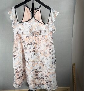 BCBGeneration Pink Floral Cold Shoulder Tiered Mini Dress Ruffle Halter Small‎